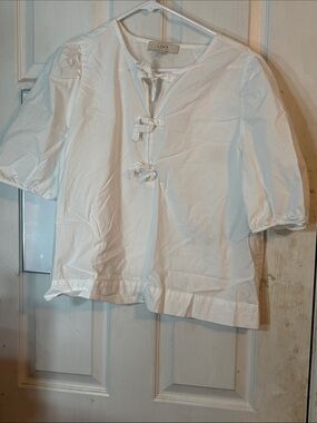 LOFT White Bow-Tie Puff Sleeve Top Size Large